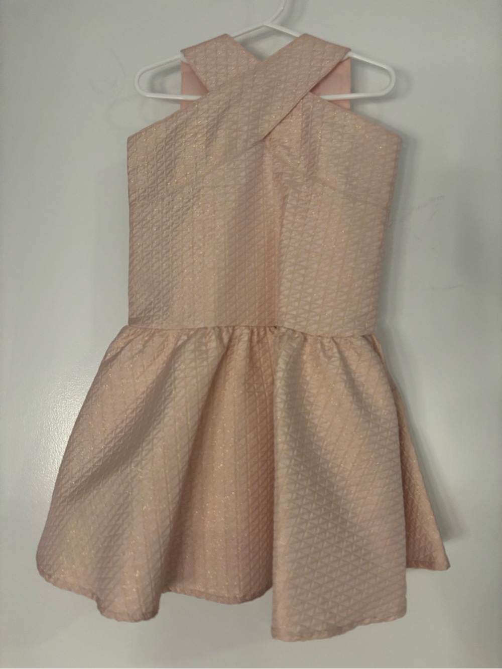 Sleeveless Cross-Back Textured Party Dress in Blush Pink